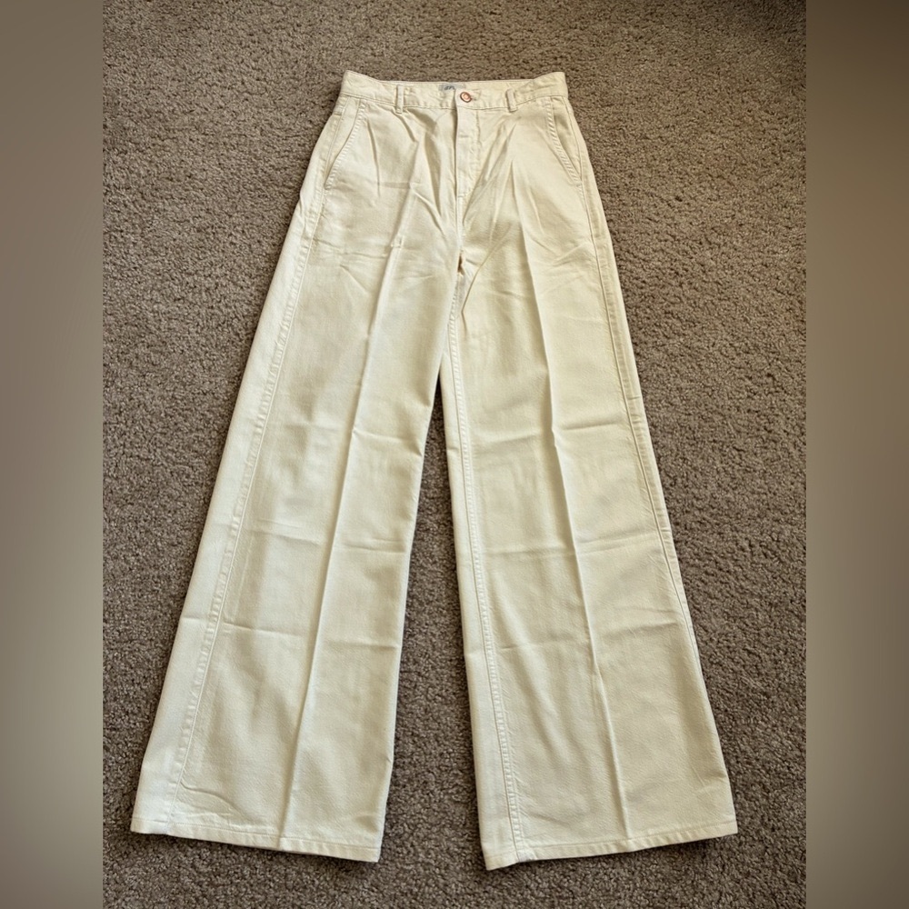 J.Crew Wide Leg High-Rise denim trouser, Cream, size 26